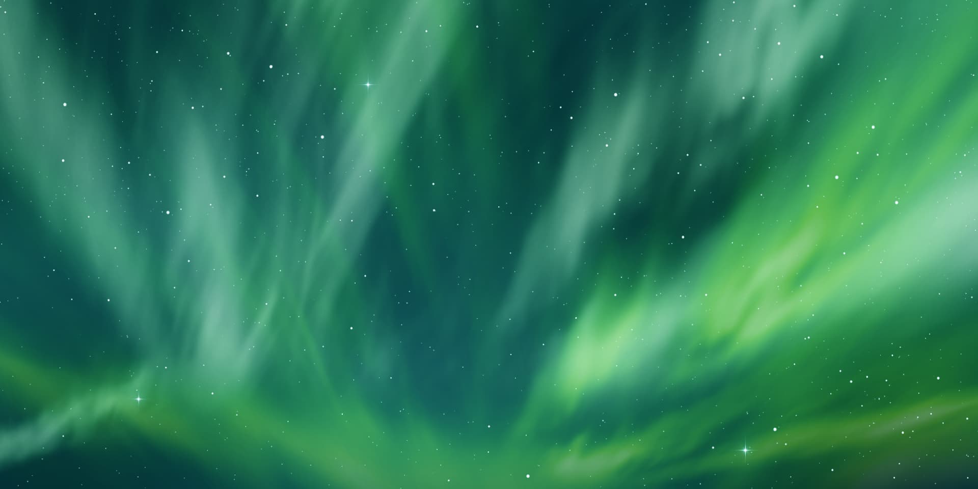 Green Northern Lights forming flowing curtains across a starry night sky