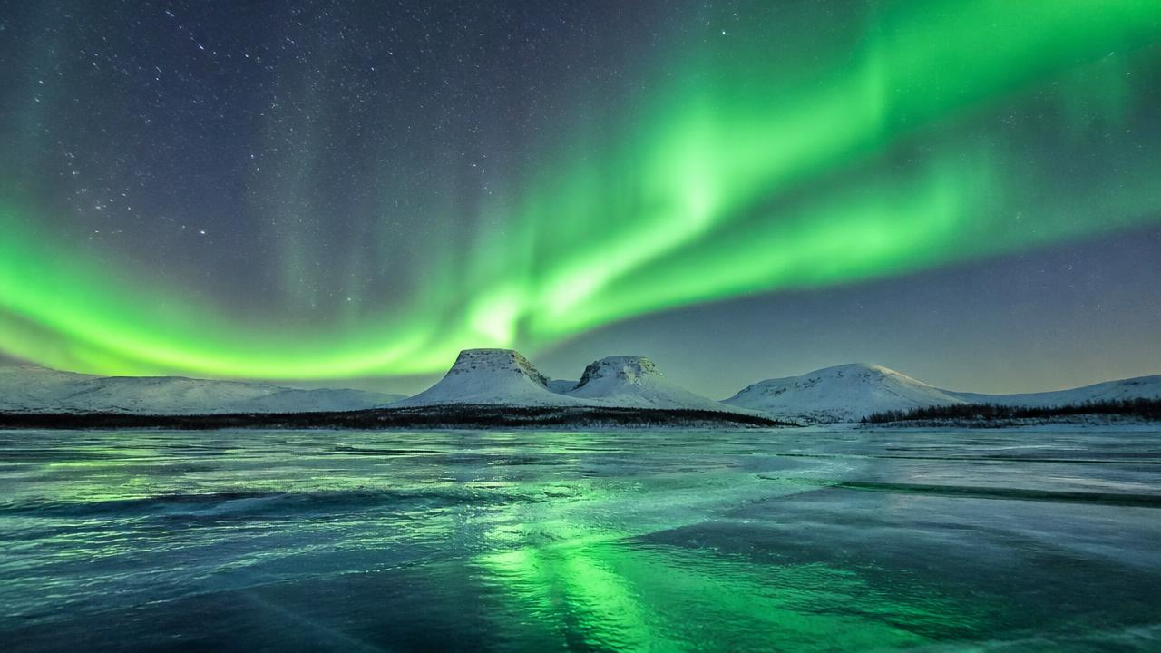 Northern lights landscape in Abisko