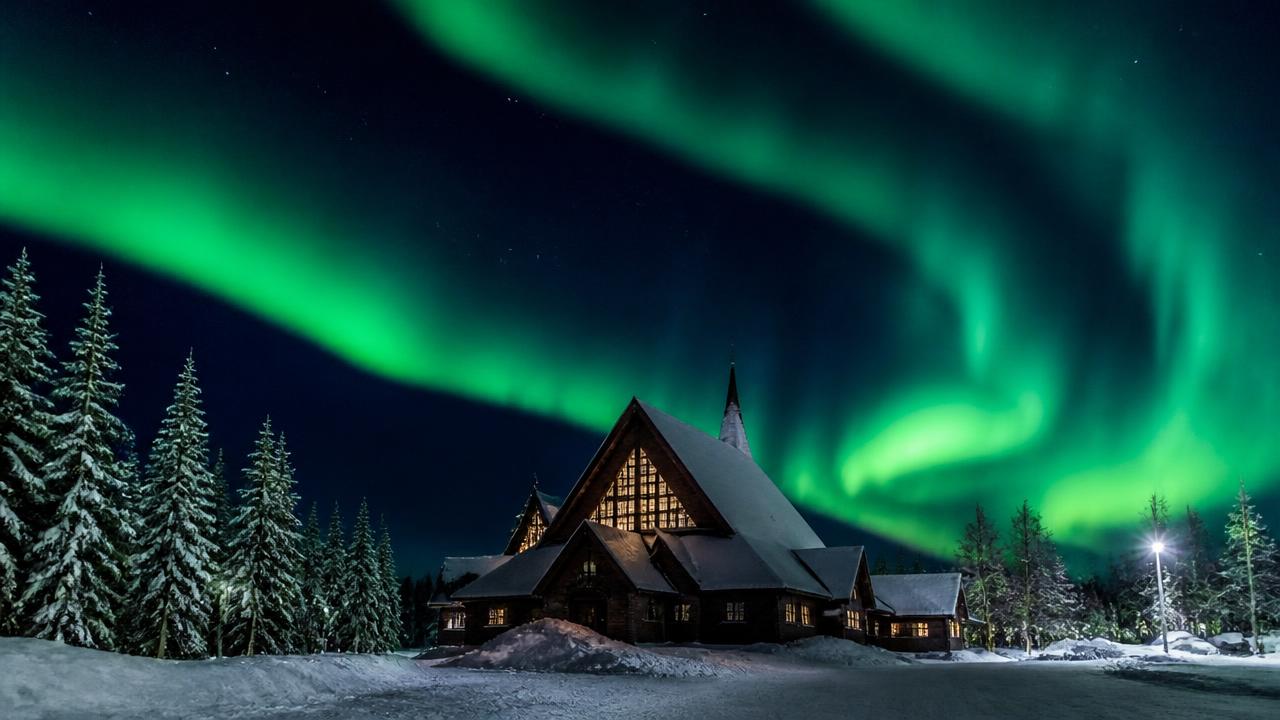 Northern lights landscape in Kiruna