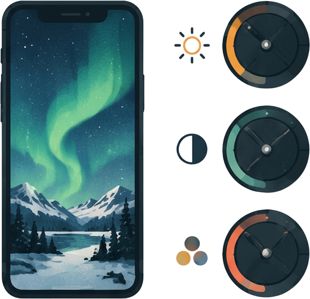 Manual photography controls beside a smartphone