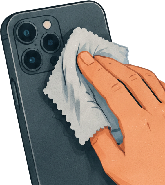 Cleaning smartphone camera lenses with a microfiber cloth