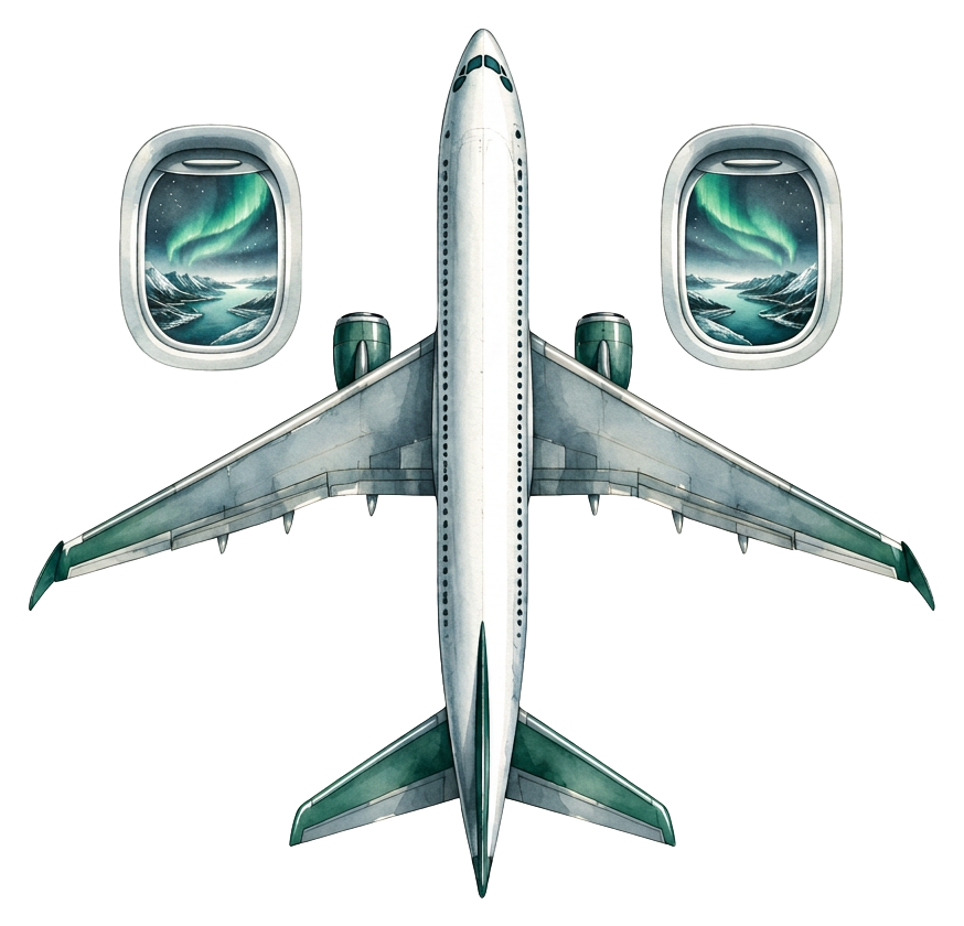 Complete airplane viewed from above with windows on each side